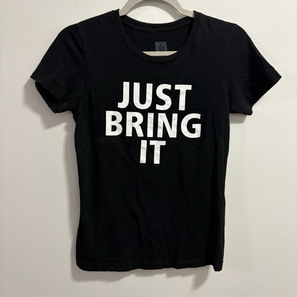 WWE‎ The Rock T-Shirt Women Small Black Just Bring It Brahma Bull Graphic Tee
